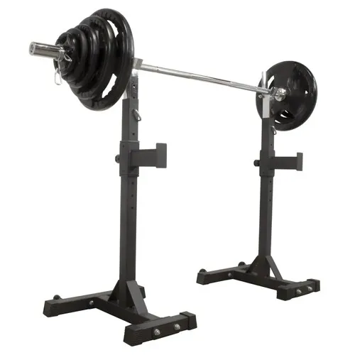 210 LB VIRGIN RUBBER PLATE SET WITH DELUXE SQUAT STANDS, 6 FT BARBELL