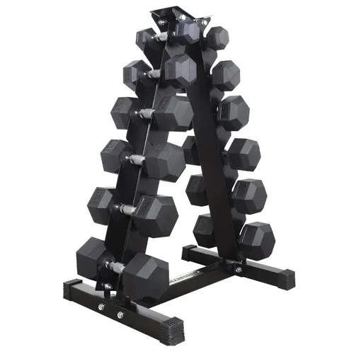 5-30 LB Rubber Hex Dumbbell Set Plus 6 Pair Dumbbell Rack