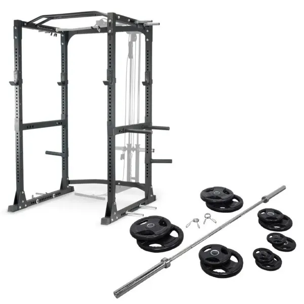 GF Commercial Power Rack 5G W Bar and 245lb Tri Grip Plates