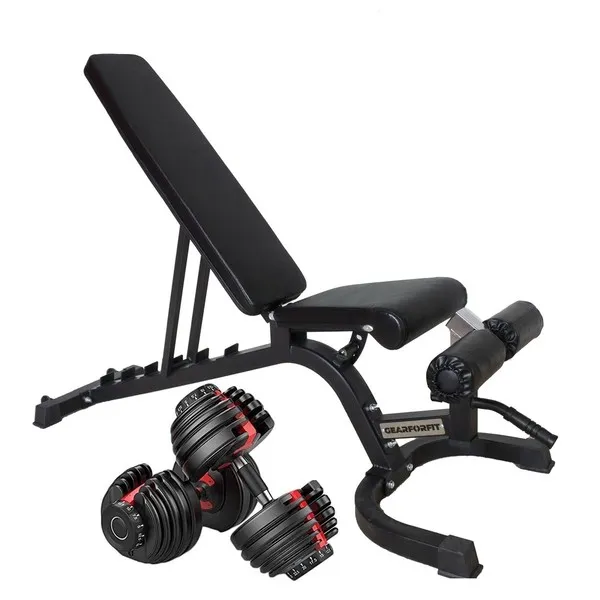 ADJUSTABLE DUMBBELLS 52.5 LBS SET OF TWO PLUS FID BENCH