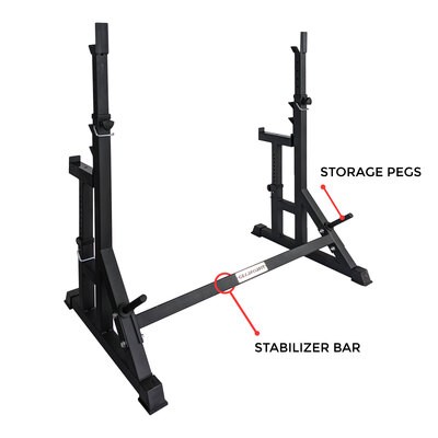 An image of squat & bench press rack with adjustable spotter